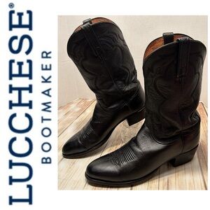 Lucchese 2000 Black Leather Western Cowboy Boots 100% Calf Leather Size 10.5D